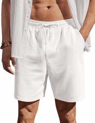 COOFANDY Herren Shorts Sommer Baumwolle Kurz Hosen mit Gummizug Leicht Sommershorts Freizeithose mit Taschen L Weiß Angebot bei HelloDeals