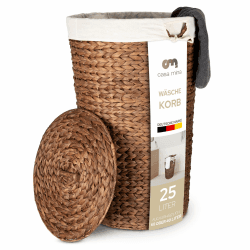 Casa Mina® Wäschekorb mit Deckel D30 x H45cm hoch I Atmungsaktiver Wäschekorb geflochten aus 100% Naturfaser I Robuster Wäschesammler mit Griffen & waschbarem Innensack I Wäschekörbe - Lombok Braun 30 x 45cm | 25 Lit. Angebot bei HelloDeals