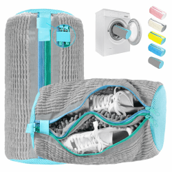 2 in 1 Schuhwaschbeutel Waschmaschine, Doppel Reißverschluss & Doppeltaschen Schuhbeutel Waschmaschine, Wiederverwendbar, Schuhe Waschbeutel mit Abschließbarer ReiBverschluss Grau Angebot bei HelloDeals