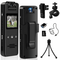 Körperkamera mit Audio-und Videoaufnahme, 1080P FHD, Mini-Polizei-Camcorder, Tragbar, 180° Drehbarem Objektiv, Nachtsicht, 64GB Bodycam Körperkamera Mini für Sport, Action, Outdoor-Videorecorder Angebot bei HelloDeals