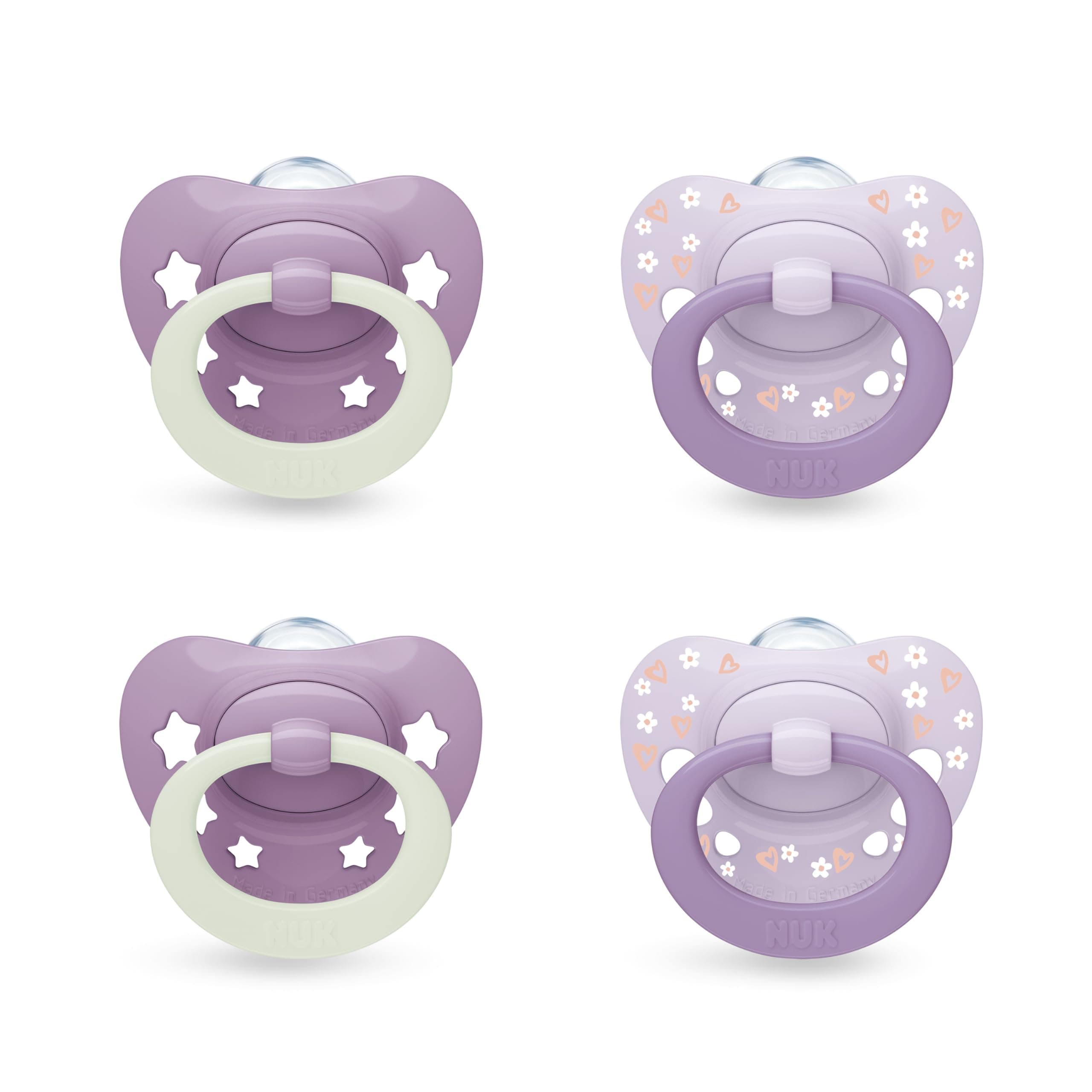 NUK First Choice Classic Day & Night Baby Schnuller | 0-6 Monate | Orthodontische Beruhigungssauger, die im Dunkeln leuchten | 95% Akzeptanz bei Babys** | Lila | 4 Stück 0-6m Lila Angebot bei HelloDeals