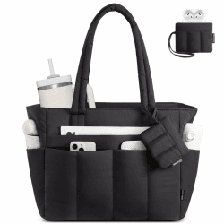 LOVEVOOK Shopper Tasche Damen Handtasche Groß, Leicht Arbeitstasche Puffer Tote Bag mit Vielen Fächern, 15,6 Zoll Laptoptasche Schultasche Lehrertasche, Schultertasche für Arbeit Büro Uni Reise M 1-schwarz Angebot bei HelloDeals