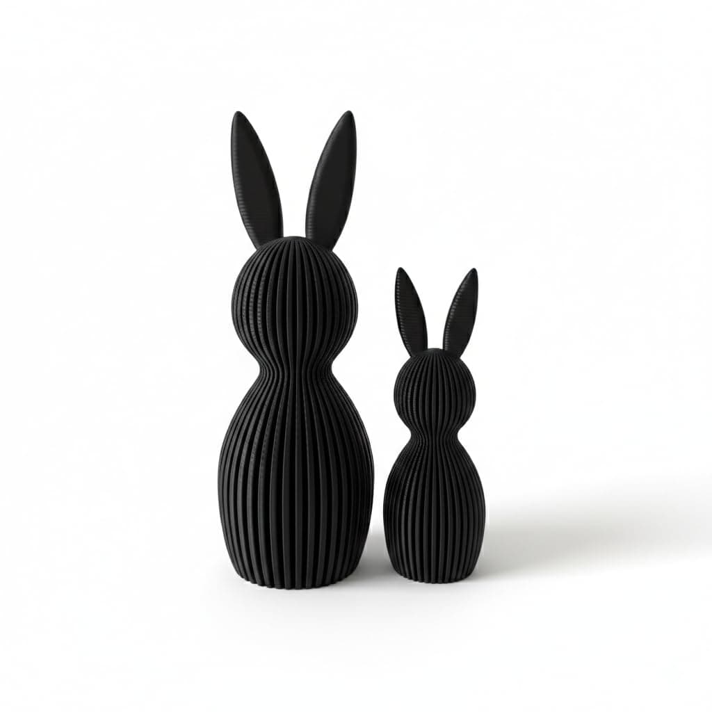 Scandi Osterhase 3D Deko – Minimalistische Osterdekoration im skandinavischen Design – Gerippte Oberfläche – Moderne Frühlingsdeko 3D-Druck – Set aus Klein 11 cm und Groß 16 cm (schwarz matt) Angebot bei HelloDeals