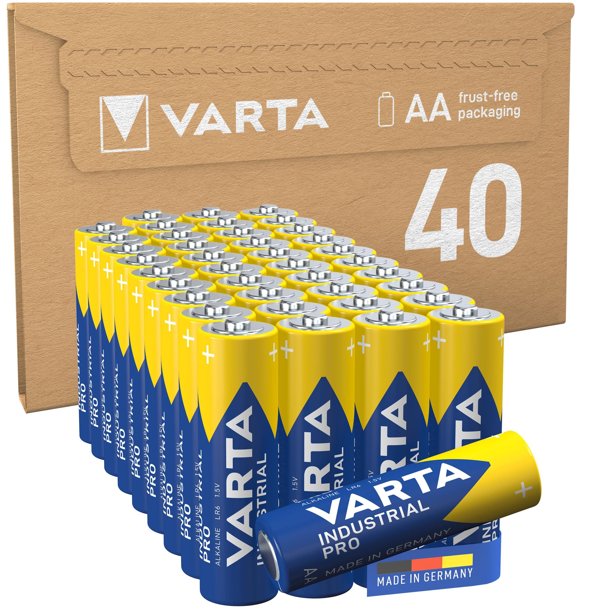 VARTA Batterien AA, Industrial Pro, Alkaline Batterie, 1,5V, Vorratspack in umweltschonender Verpackung, Made in Germany [Exklusiv bei Amazon] 40 Stück( 1er Pack) 40 Stück AA frustfrei Single Angebot bei HelloDeals