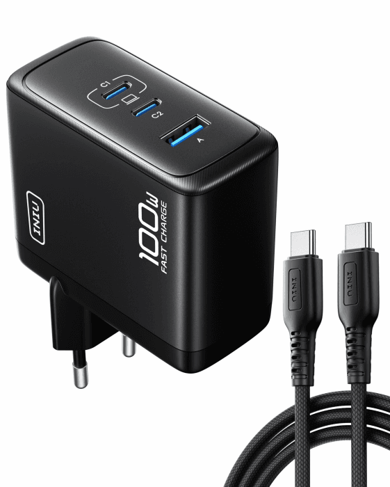 INIU USB C Ladegerät, 100W 3-Port Laptop Schnellladegerät mit USB C Kabel, GaN Mehrfach Netzteil für MacBook Air Pro, iPad, iPhone 17 16 15 Pro Max, Samsung Galaxy S25 S24 Ultra, Pixel, Switch 2 etc Schwarz Angebot bei HelloDeals