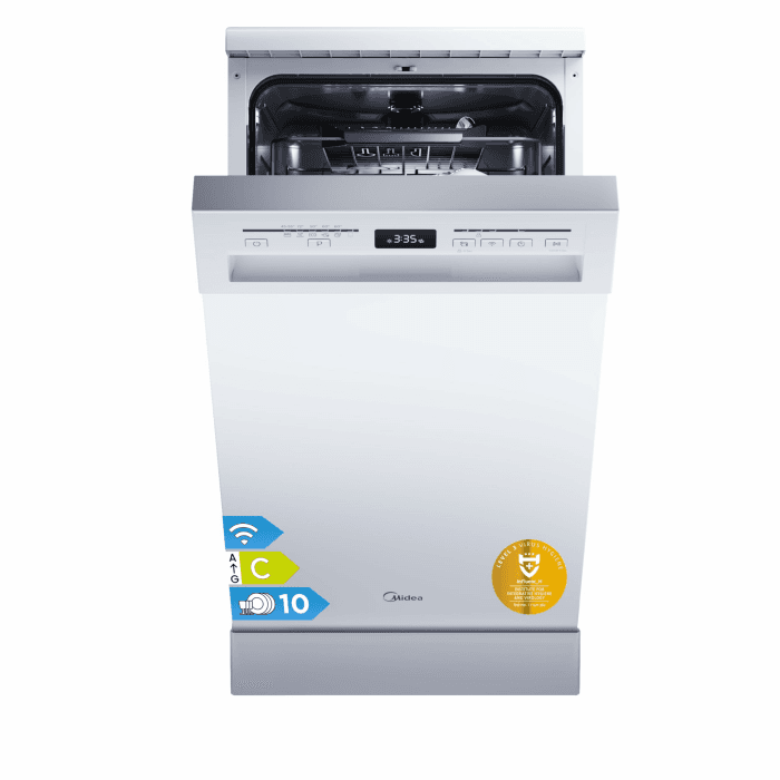 Midea SF 5.45NW10C Geschirrspüler 45cm Freistehend & Unterbaufähig, 10 Maßgedecke, 7 Programme, Spülmaschine 45 cm mit WIFI, 44 db, Startverzögerung, Automatische Türöffnung, 63 kWh/100 Zyklen, Weiß Freistehend,45cm,C Angebot bei HelloDeals
