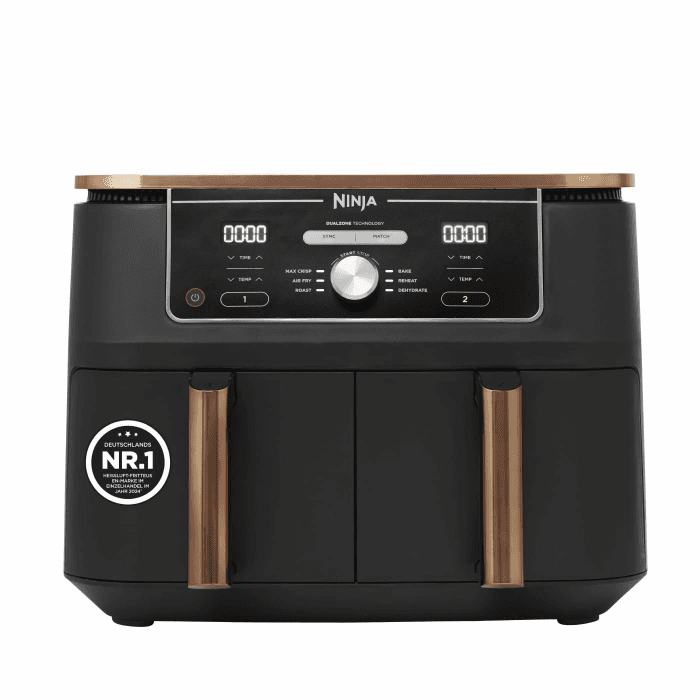 Ninja Foodi MAX Dual Zone Heißluftfritteuse [AF400EUCP] Amazon Exclusive, ‎2470 Watt , 9,5 L, 2 Heißluft-Frittierfächer, 6 Funktionen, 27 x 41.5 x 32.5 cm, Kupfer/Schwarz Kupfer/Schwarz 9,5L Angebot bei HelloDeals