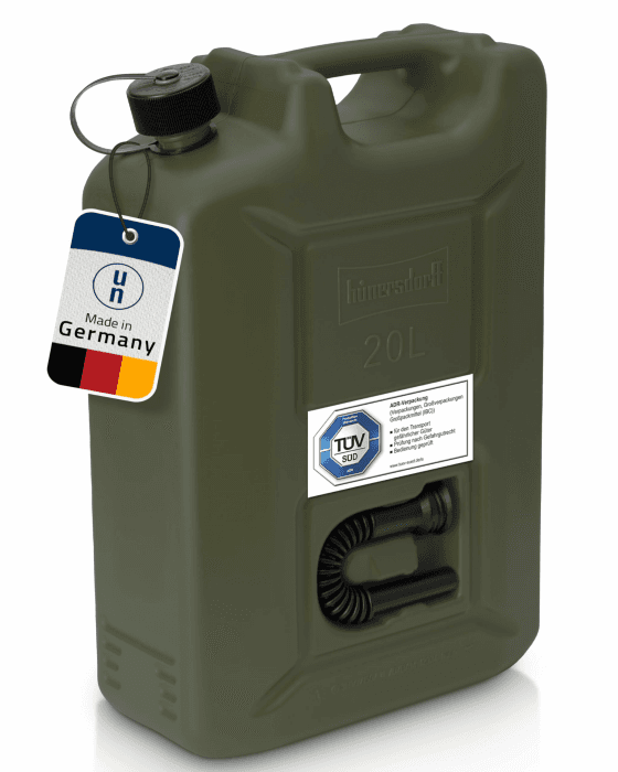hünersdorff 802010 Kraftstoff-Kanister Profi 20L für Benzin, Diesel und Andere Gefahrgüter, Un-Zulassung, Made in Germany, TÜV-geprüfte Produktion, oliv 20L olivgrün Angebot bei HelloDeals