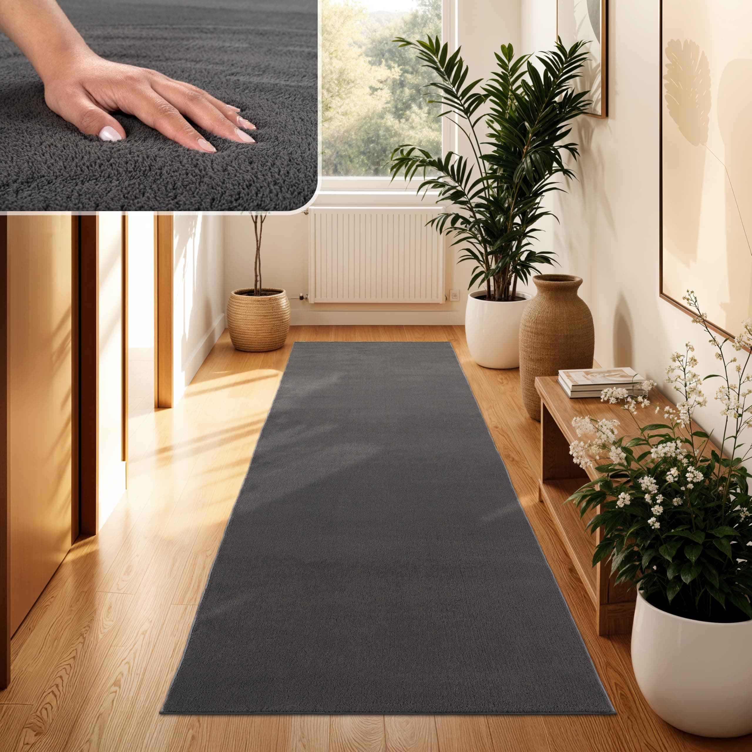 Paco Home Moderner Kuscheliger Wohnzimmer Teppich Kurzflor waschbar flauschig Weich Einfarbig Felloptik zeitlos stilvoll rutschfest pflegeleicht, Grösse:80x150 cm, Farbe:Anthrazit 80 x 150 cm (Läufer) Anthrazit Angebot bei HelloDeals