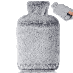 Wärmflasche mit Weichem Bezug –Auslaufsicher 2L Groß Wärmflaschen mit Känguru-Tasche, Bettflasche Flauschig,Geschenke für Männer Frauen (Grau) Angebot bei HelloDeals