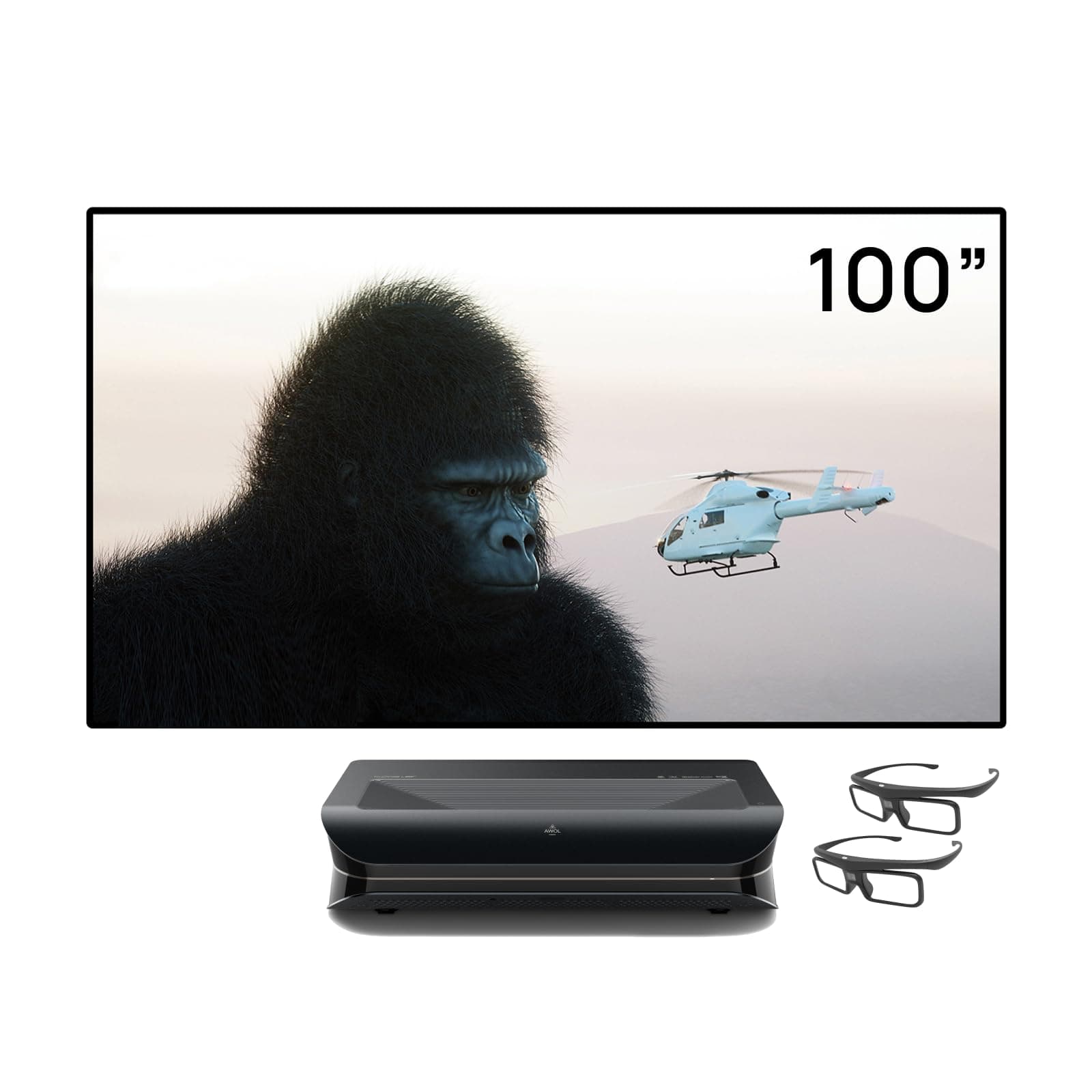 AWOL VISION Heimkino Bundle – Enthält LTV-3000 Pro 4K Ultrakurzdistanz Laser Beamer + 100" Mattweiße Leinwand + DLP Link 3D-Brille (2er-Pack) Angebot bei HelloDeals