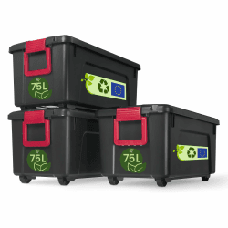 Iris Ohyama, große Kunststoff-Aufbewahrungsbox, 75 l Garagen-Aufbewahrungsbox, 3er-Set, SIA-75, schwarz, stapelbar, Verschlussklammern – B78 x T39,5 x H35 cm 75L x3 Angebot bei HelloDeals