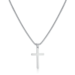 Kreuz Kette Herren Gold/Silber Kette mit Kreuz Anhänger Kette Christentum Schmuck Herren Silber-50cm Angebot bei HelloDeals