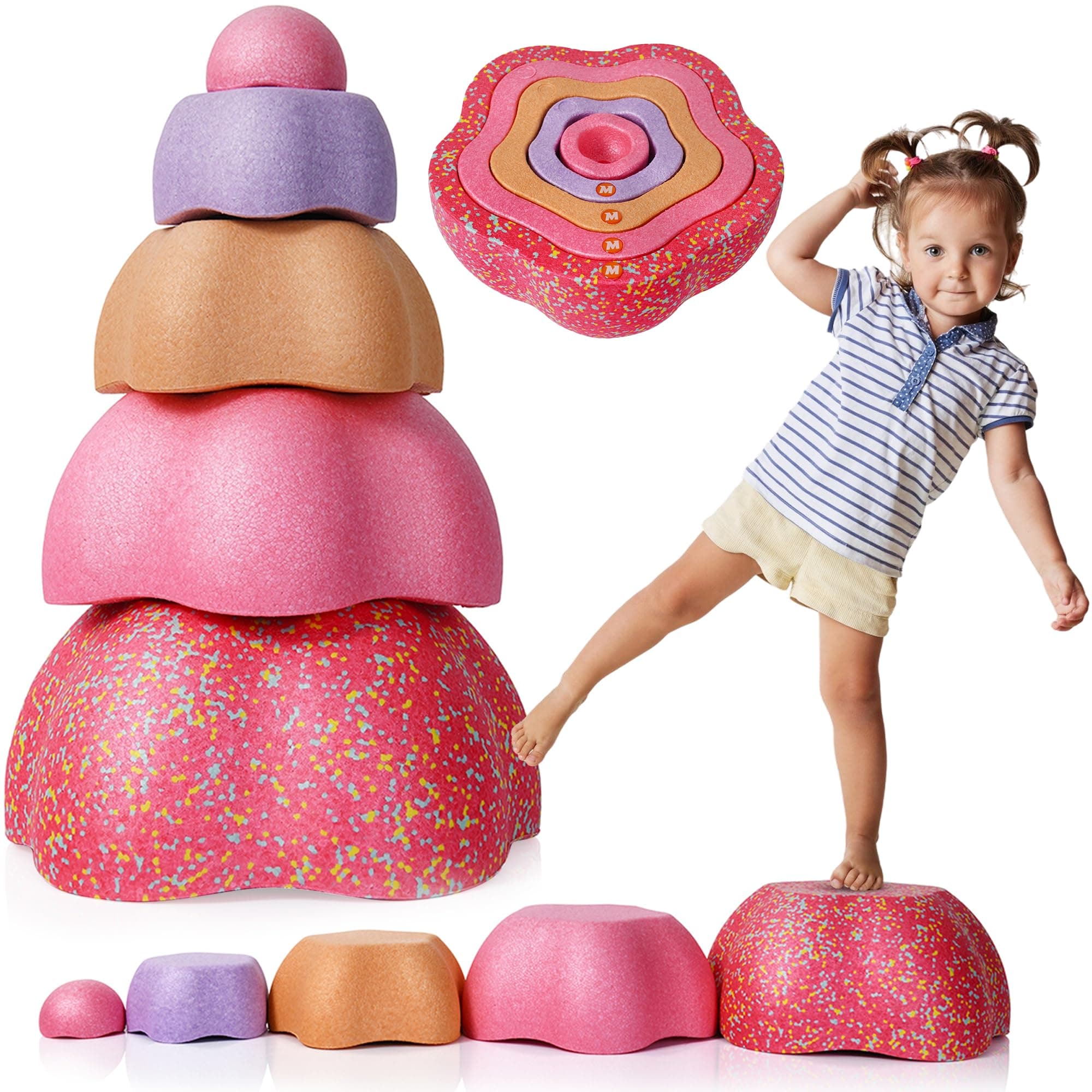 Majestic Sport Rocks, Sensorische Balanciersteine für Kinder – 5er Set – Belastbar, Fördert Gleichgewicht, Motorik & Koordination – Indoor & Outdoor rote Pastellfarben Angebot bei HelloDeals