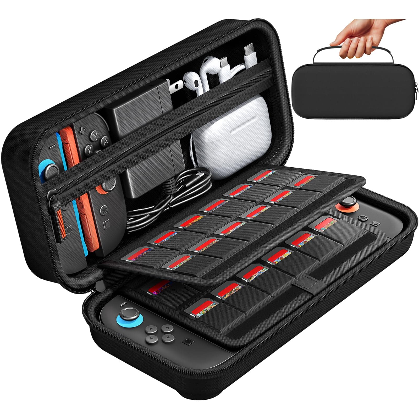 daydayup Tasche Kompatibel mit Nintendo Switch 2-Konsole, Harte Tragetasche Hülle Case für die Nintendo Switch 2, Schutzhülle mit Aufbewahrung für 20 Spiele, Konsole & Zubehör - Schwarz Schwarz Nintendo Switch 2 Angebot bei HelloDeals