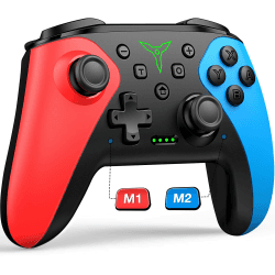 Switch Controller, Kabellos Pro Controller für Switch 2/1/Lite/OLED Konsole, Macro/Turbo/Aufwachfunktion, Präzise Steuerung, Dual Motors Vibration, 15 Std Spieldauer Rot-Blau Angebot bei HelloDeals