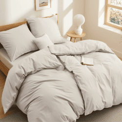 BEDSURE Bettwäsche 135x200 Baumwolle 4teilig - Bettwäsche-Sets Beige Bettbezug 2er Set mit 2 Kissenbezüge 80x80 cm, Oeko-TEX Bedding Natur mit Reißverschluss 135 x 200 cm 4 teilig Beige Angebot bei HelloDeals