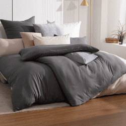 Bettwäsche 135x200 4teilig Anthrazit bettwäsche sets aus Mikrofaser bügelfrei & knitterfrei - Bettbezug 2er Set + Kissenbezug 2er Set 80x80 mit Reißverschlus 4 tlg. 135 x 200 cm 01 - Anthrazit Angebot bei HelloDeals