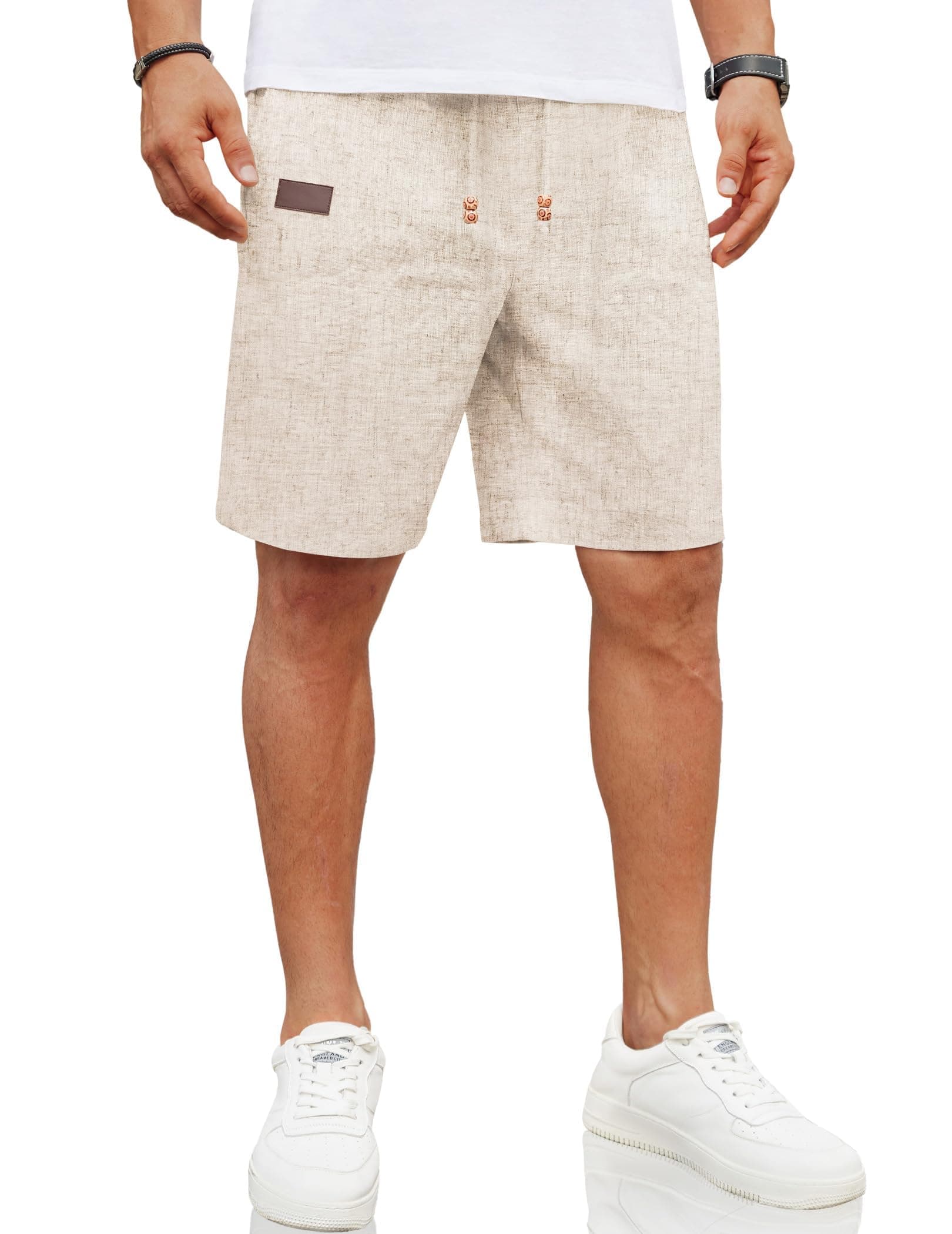 COOFANDY Herren Leinen Shorts Kurze Leinenhosen mit Gummizug Freizeithose Leichte Sommerhose mit Taschen A-beige L Angebot bei HelloDeals