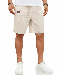 COOFANDY Herren Leinen Shorts Kurze Leinenhosen mit Gummizug Freizeithose Leichte Sommerhose mit Taschen A-beige L Angebot bei HelloDeals