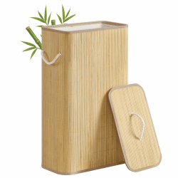 SONGMICS Wäschekorb mit Deckel, 60 L, Wäschesammler Bambus, rechteckig, Wäschebox mit Griffen, faltbar, Wäschesack herausnehmbar maschinenwaschbar, naturfarben LCB076YZ01 60L rechteckig Angebot bei HelloDeals