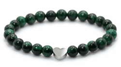 Echtes Smaragd Edelstein Armband mit 6mm Perlen und Edelstahlherz - verschiedene Längen - Heilstein Schutzstein Talisman Glücksbringer Geschenk (Smaragd, 18CM) M - 18 CM Smaragd Angebot bei HelloDeals