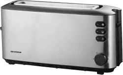 SEVERIN Automatik-Langschlitztoaster, Automatik-Toaster mit Brötchenaufsatz, aus Edelstahl, zum Toasten, Auftauen und Erwärmen, 1.000 W, Edelstahl-gebürstet/schwarz, AT 2515 1 Langschlitz-Röstkammern Angebot bei HelloDeals