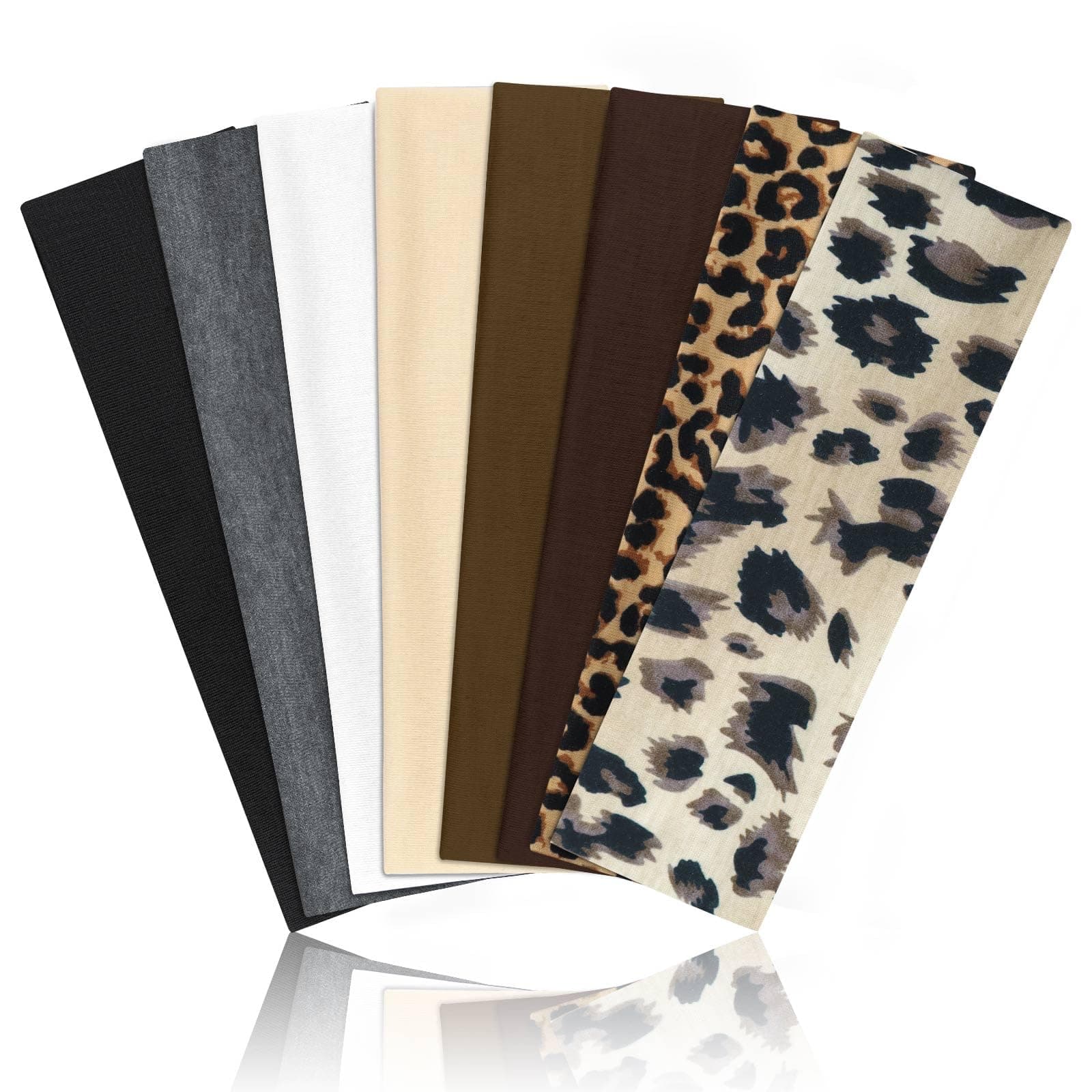 Stirnband Damen Sport, 8 Pack Haarband Schwarz Haarbänder Damen Herren Antirutsch Stirnbänder Elastisch Headband Unisex Hair Band Sport Yoga Workout Laufen Fitness Gym Haarschmuck Weiß, Grau, Schwarz, Khaki, Hellbraun, Dunkelbraun, Helles Leopardenmuster, Angebot bei HelloDeals