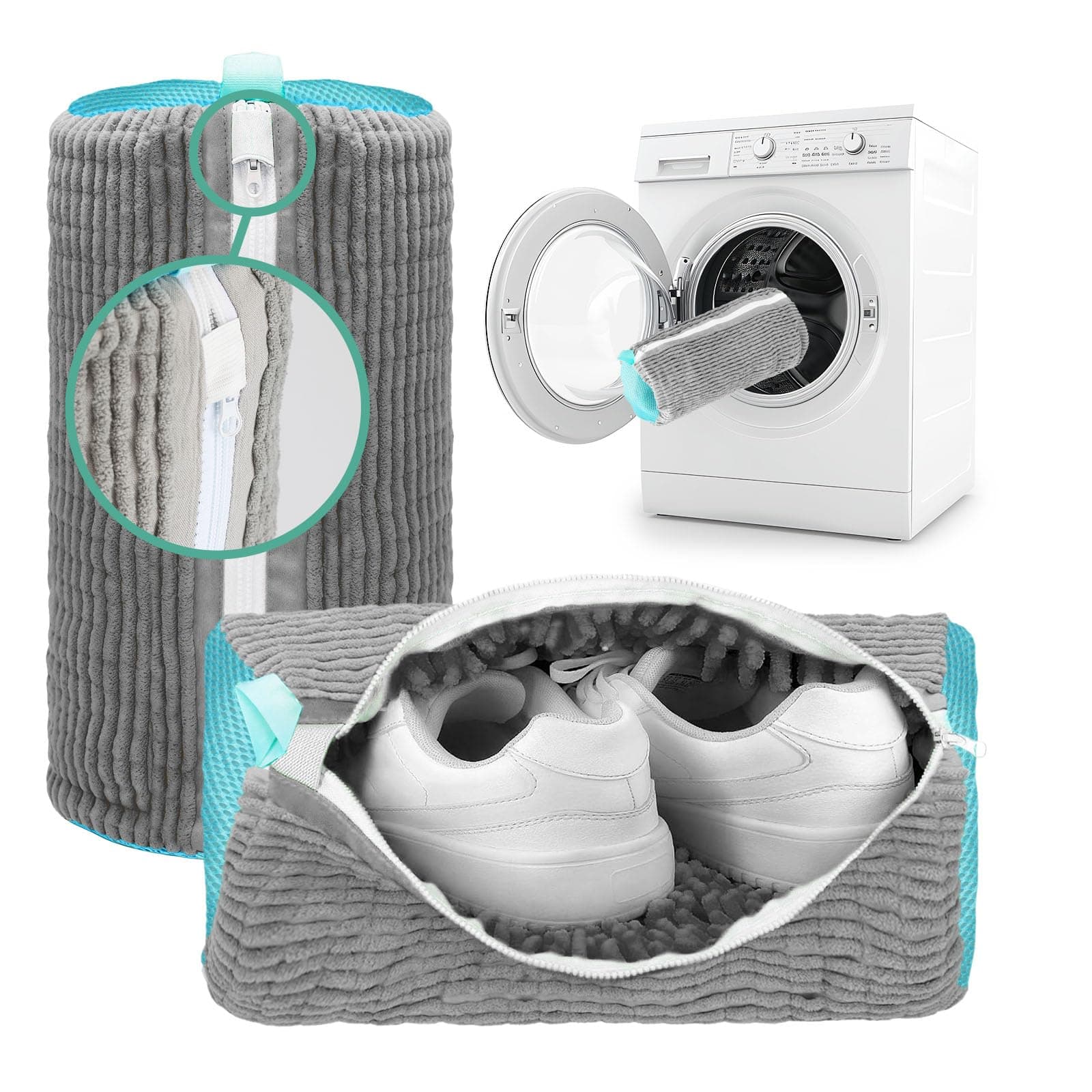 2 Pcs Schuhwaschbeutel Waschmaschine - Sneaker Waschbeutel Waschmaschine - Wäschesack Schuhe - Verstärkter Reißverschluss - Perfekt für Schuhschutz (Grau) Angebot bei HelloDeals