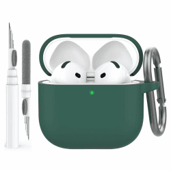 AhaStyle Hülle für AirPods 4 (2024) Mit Reinigungsstift Weiches Silikon AirPods 4. Generation Case Ganzkörper Cover Skin für Apple AirPods 4 Unterstützt USB-C-Ladegehäuse und Drahtloses AirPods 4 Hülle A0 Kieferngrün Angebot bei HelloDeals