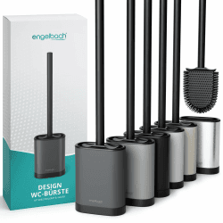 Engelbach® Klobürste Silikon mit Edelstahl Griff & Halter – Antibakterielle Toilettenbürste Wandmontage ohne Bohren – WC Bürste, Toilet Brush inkl. Ersatzbürstenkopf, dunkelgrau Anthrazit Angebot bei HelloDeals