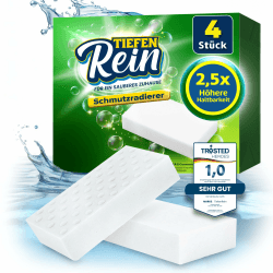 2,5X längere Lebensdauer | Schmutzradierer Schwamm PRO 4 Stück - Radierschwamm | extra langlebiger Zauberschwamm | Magic Eraser Schwamm entfernt Schmutz an Wand, auf Schuhen, in der Küche und Bad Angebot bei HelloDeals