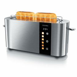 Arendo - Edelstahl Toaster 2 Scheiben Langschlitz - Touchscreen – Doppelwandgehäuse – Integrierter Brötchenaufsatz – 6 Bräunungsgrade – Brotzentrierung – Restzeitanzeige – Memoryfunktion - Silber C: Steelsilver Angebot bei HelloDeals