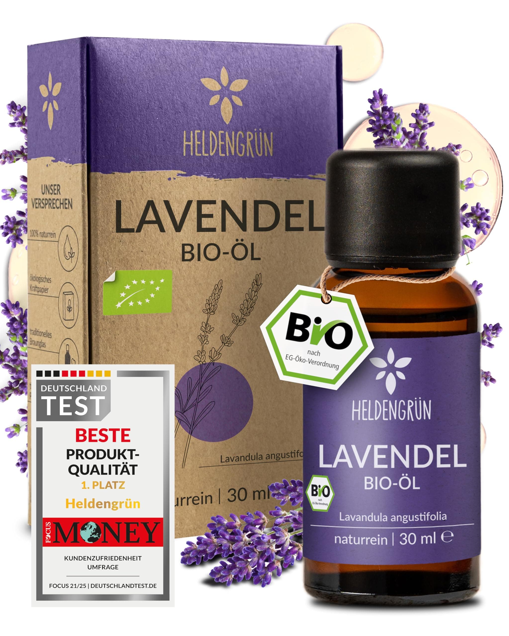 Heldengrün® BIO Lavendelöl [100% NATURREIN] Lavandula angustifolia - Echtes Lavendelöl: floral, frisch & voller Seele - Aromatherapie Lavendel - Ätherisches Öl Lavendel 30 ml (1er Pack) Angebot bei HelloDeals