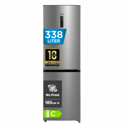 Midea MERB345MGC02 Kühl-/Gefrierkombination/No Frost/185 cm hoch / 59,5 cm breit /70 cm tiefe/171 kWh/Jahr/216 L Kühlteil/ 122 L Gefrierteil/Twin Control/mit Chiller Box, Front Inox 185cm | 338L C Angebot bei HelloDeals