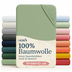 Laleni Jersey Spannbettlaken - Oeko-TEX zertifiziertes Bettlaken für Baby- und Kinderbetten aus 100% Baumwolle in Größe 70x140 cm, Grün Kinderbett 70x140cm Summer Green - Grün 1 Angebot bei HelloDeals