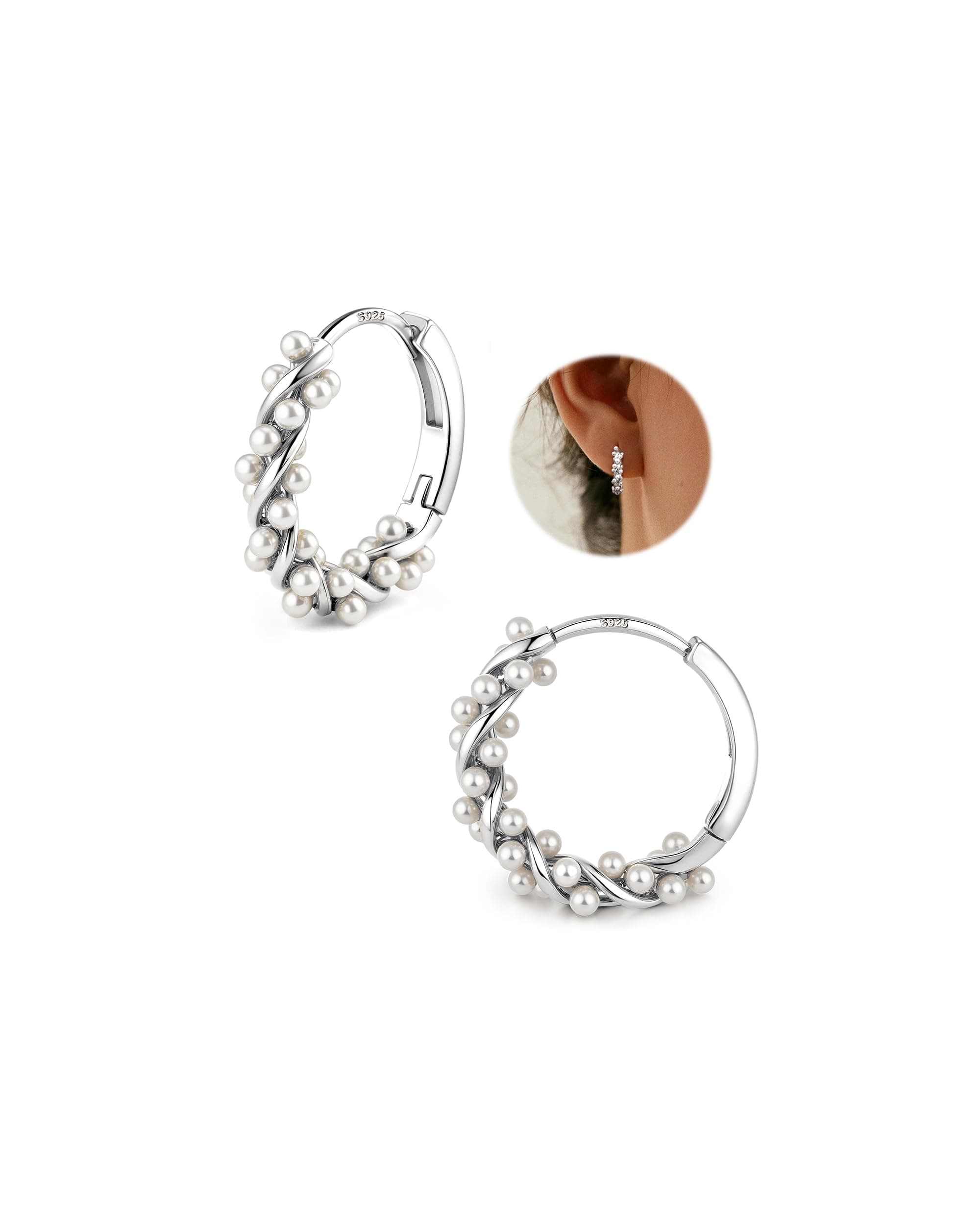 YADOCA Ohrringe Silber 925 Perlen Ohrringe, Twist Perlen Creolen für Damen Teens Perlenohrringe Silber/Gold/Roségold Hochzeit Braut Ohrring Angebot bei HelloDeals