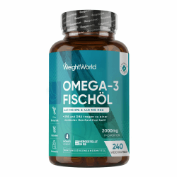 Omega 3 Weichkapseln - 2000mg Fischöl mit 1100mg Omega-3, 660mg EPA & 440mg DHA pro Portion - 240 Softgels - EPA & DHA tragen zur normalen Herzfunktion bei (EFSA) - Fish Oil - WeightWorld Angebot bei HelloDeals