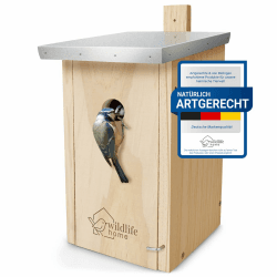 WILDLIFE HOME Nistkasten Meisen mit Metalldach für Blaumeisen & Co. I nach NABU aus verschraubtem Massiv-Holz I Wetterfest & Unbehandelt I Vogelhaus zum Aufhängen Blaumeisen Nistkasten Angebot bei HelloDeals