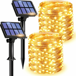 litogo [2 Stück] Solar Lichterkette Aussen, 12M 120 LED Lichterkette Außen Wasserdicht KupferDraht 8 Modus Solarlichterkette Deko für Garten, Balkon, Terrasse, Tor, Hof, Hochzeit, Party (Warmweiß) 2er-Pack Warmweiß Angebot bei HelloDeals