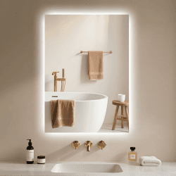 Badspiegel-mit-Beleuchtung 40x60cm - Badezimmerspiegel LED Badezimmer Spiegel mit Beleuchtung, Touch-Schalter, Dimmbar, 3 Lichtfarben, Wandspiegel Led-Spiegel-Bad Horizontal/Vertikal 3 Lichtfarben 40L x 60B cm Angebot bei HelloDeals
