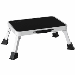 BONTEC Klapptritt, weißer Tritthocker klappbar bis 150 kg, rutschfeste Trittstufe mit Gummifüßen, klappbarer Hocker tragbar, Fußbank für Küche, Bad, Garten, Camping, kleine Leiter, Faltbarer Schemel Weiß Höhe 190mm Angebot bei HelloDeals