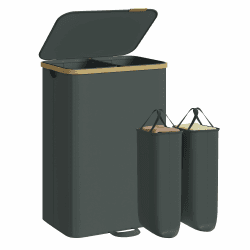 SONGMICS Wäschekorb mit Deckel, Wäschesammler, Wäschesortierer, Wäschetonne, Wäschesack herausnehmbar, Bambusrahmen, für Waschküche, Schlafzimmer, 2 Fächer, 150 Liter, schiefergrau LCB532GN01 150 L (2 Fächer) Schiefergrau Angebot bei HelloDeals