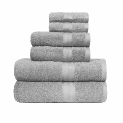 Amazon Basics Handtücher Set 6-teilig, 100% Baumwolle Ausbleichbeständig Weich, 2 Badetücher + 2 Handtücher + 2 Waschlappen, Grau 2 Badetuch und 2 Handtücher und 2 Waschlappen Grau Angebot bei HelloDeals