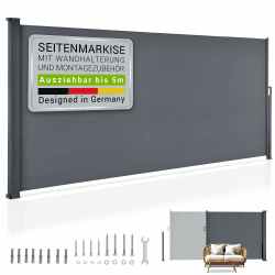 Juskys® Seitenmarkise Dubai 500 x 160 cm ausziehbar Blickdicht, Sichtschutz für Balkon & Terrasse, Seitenrollo Wandhalterung - anthrazit Dunkelgrau 500 x 160 cm Angebot bei HelloDeals