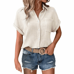 Musselin Bluse Damen,Leinenbluse Damen,Sommer Button-Down Leinenhemd Oberteile Oversized V Ausschnitt Leinenbluse Bluse Große Größen Leinen Kleidung Musselin Hemd Solide Top Beige #2 M Angebot bei HelloDeals