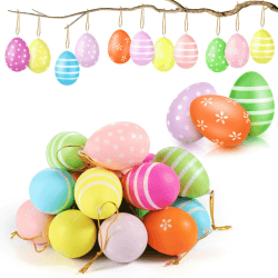 Ostereier zum Aufhängen,24 Stück Ostereier aus Kunststoff mit Schnur zum Aufhängen Gesprenkelte Hängedeko Osterdeko in Schönen Pastellfarben - Deko Ostern für den Osterstrauß mit Motiv-Größe: 6 cm Flower Angebot bei HelloDeals