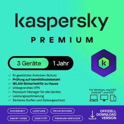 Kaspersky Premium Total Security 2026 | 3 Geräte | 1 Jahr | Anti-Phishing und Firewall | Unbegrenzter VPN | Passwort-Manager | Kindersicherung | 24/7 Unterstützung | PC/Mac/Mobile | Code per Email Kaspersky Premium Total Security 3 Geräte 1 Jahr Angebot bei HelloDeals