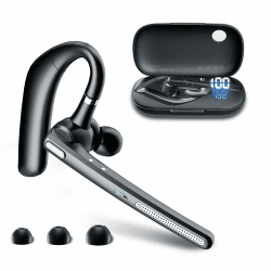 Bluetooth Headset V5.3, Kabelloser Ohrhörer mit 500 mAh Ladehülle, Freisprech-Kopfhörer, Geräuschunterdrückung, Mikrofon für Büro/Fahren/Business,Schwarz L Schwarz Angebot bei HelloDeals