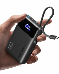 INIU 45W Power Bank, Ultra Klein 20000mAh Powerbank iPhone mit Integriertem USB-C Kabel, Schnellladen Externe Handyakkus Mini, Klein Aber Stark für iPhone 17 16 15 Pro, Samsung S22, Xiaomi, iPad etc Schwarz Angebot bei HelloDeals